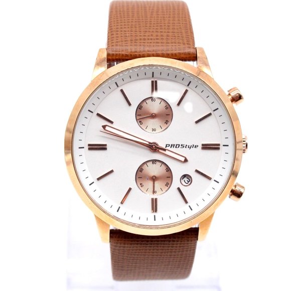 ProStyle Chronograph Watch Mens Gold Tone Stainless Steel Classic Leather Band - Picture 1 of 8